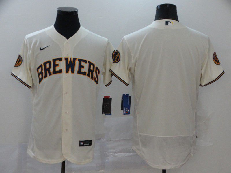Men Milwaukee Brewers Blank Cream Nike Elite MLB Jerseys->milwaukee brewers->MLB Jersey